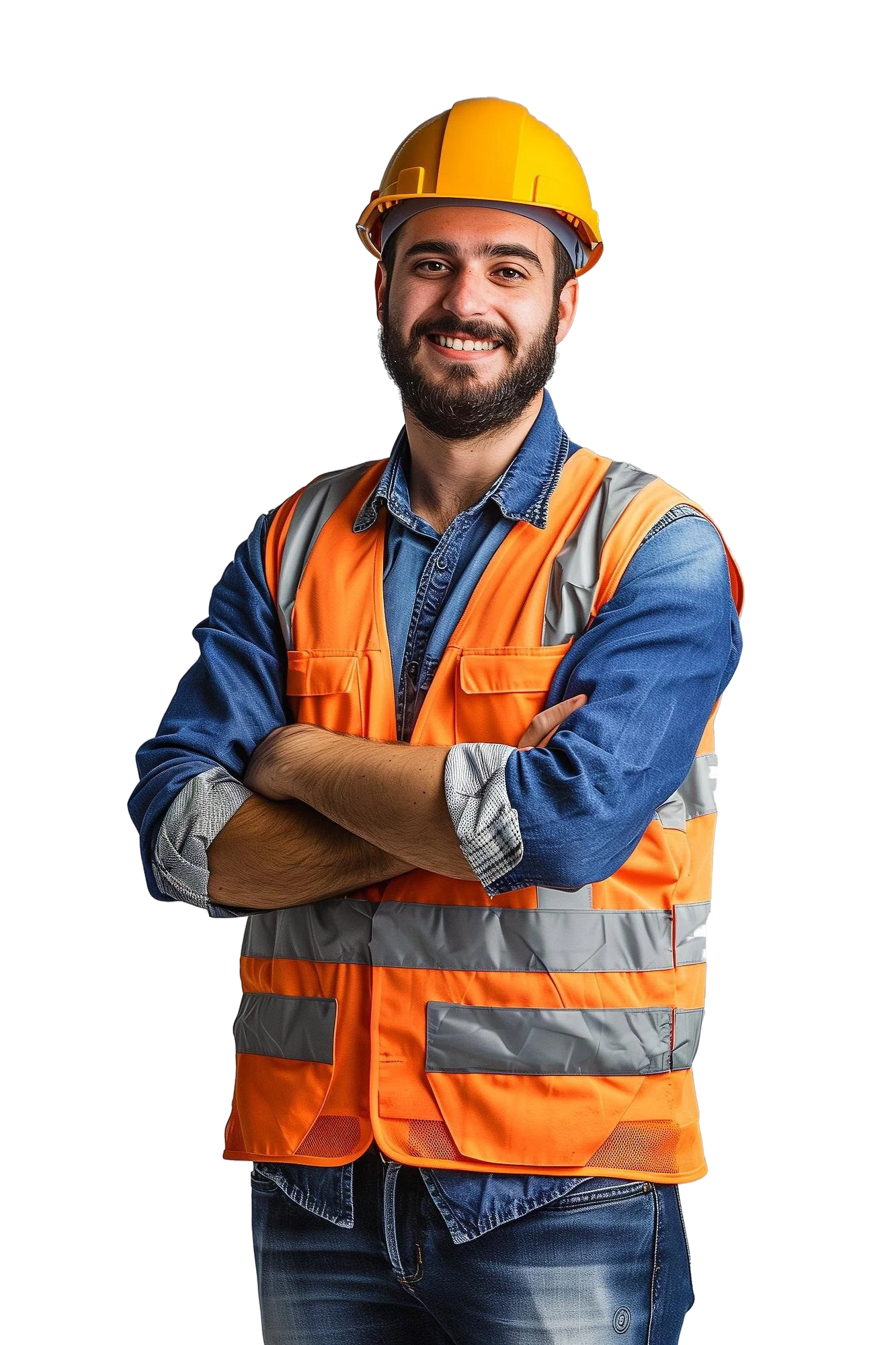 Construction worker in hard hat and work attire