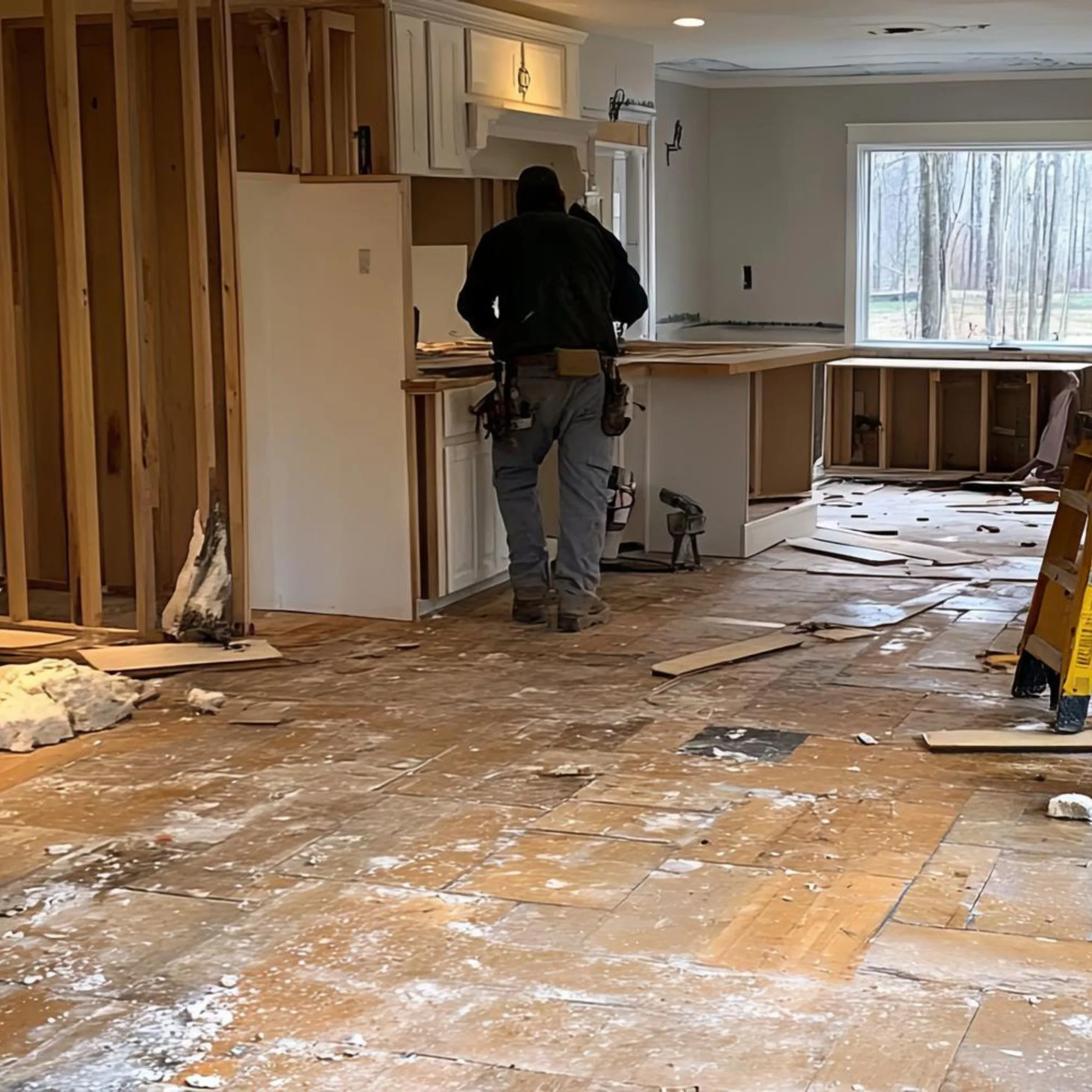 Kitchen demolition in progress with debris removal in West Valley City, UT